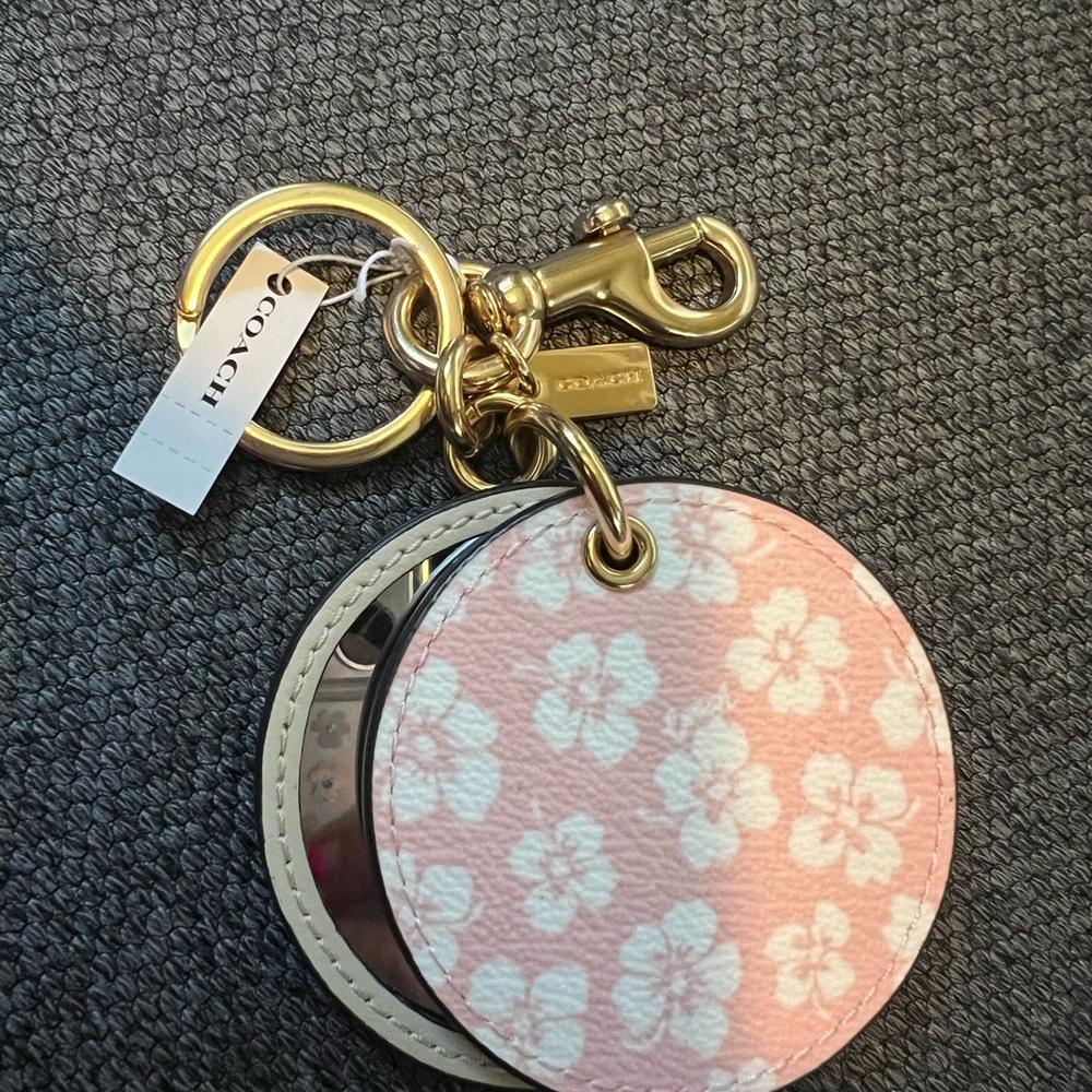 NWT Coach Pink Floral Keychain mirror purse fob keychain